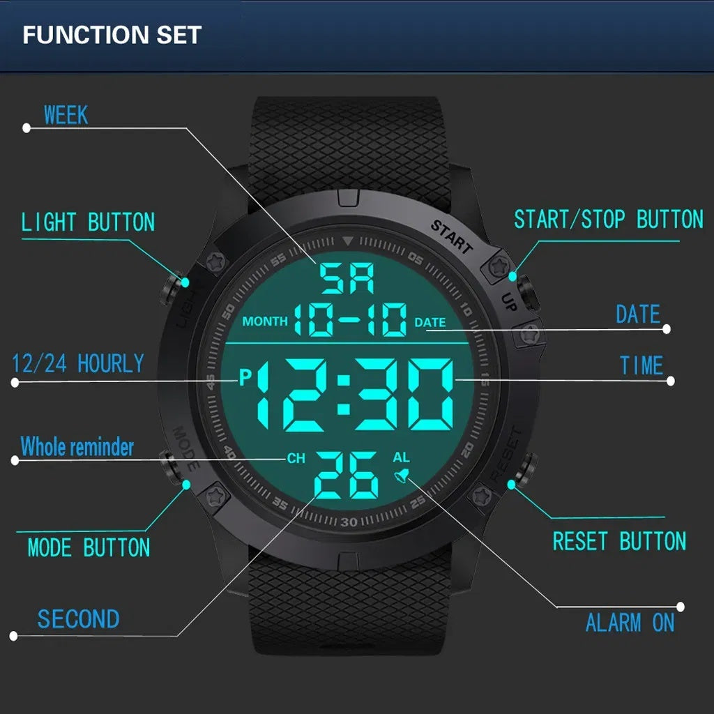 Waterproof Digital Sports Watch – Military Tactical LED Wristwatch for Men
