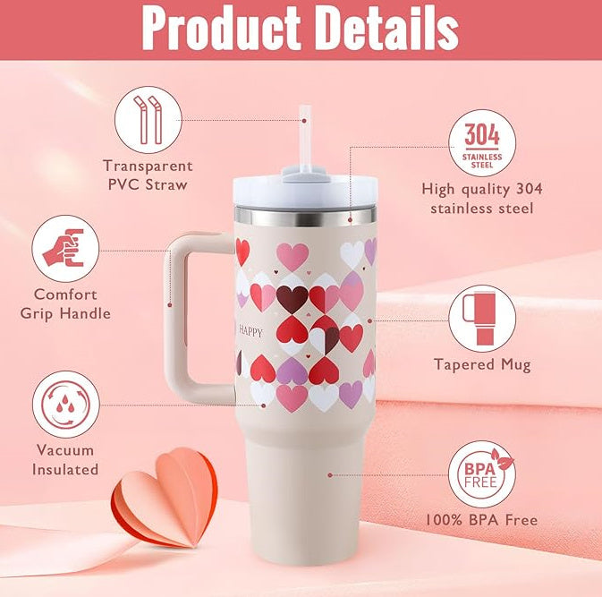 40 Oz Insulated Tumbler with Handle & Straw – Stainless Steel Vacuum Coffee Cup