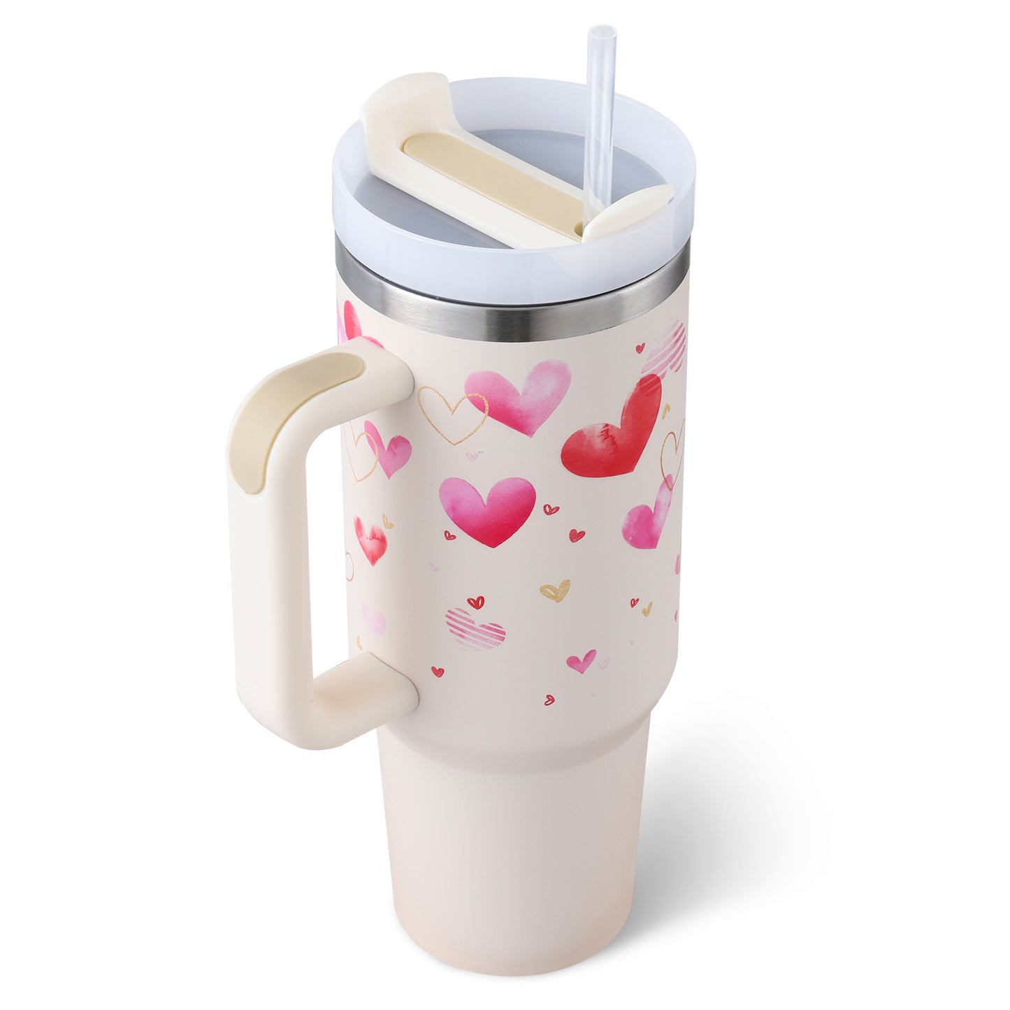 40 Oz Insulated Tumbler with Handle & Straw – Stainless Steel Vacuum Coffee Cup