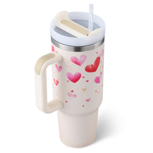 40 Oz Insulated Tumbler with Handle & Straw – Stainless Steel Vacuum Coffee Cup