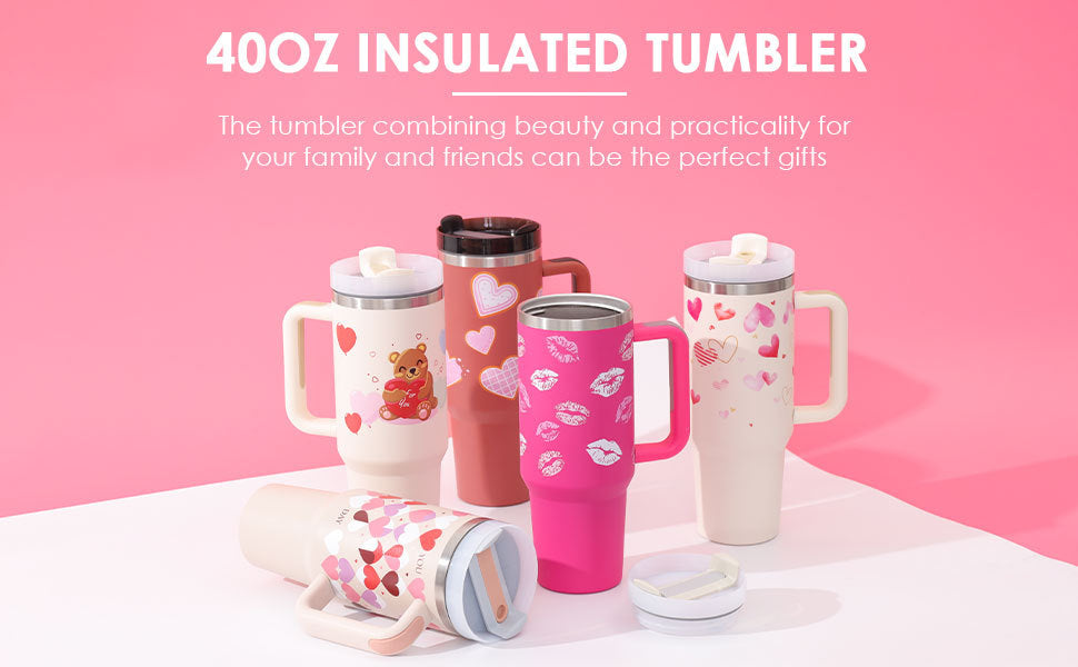 40 Oz Insulated Tumbler with Handle & Straw – Stainless Steel Vacuum Coffee Cup