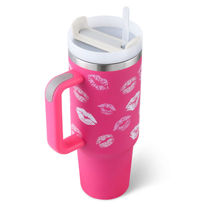 40 Oz Insulated Tumbler with Handle & Straw – Stainless Steel Vacuum Coffee Cup