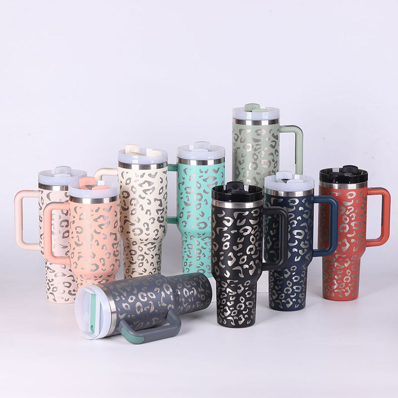 40 Oz Insulated Tumbler with Handle & Straw – Stainless Steel Vacuum Coffee Cup
