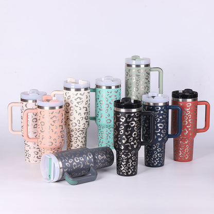 40 Oz Insulated Tumbler with Handle & Straw – Stainless Steel Vacuum Coffee Cup