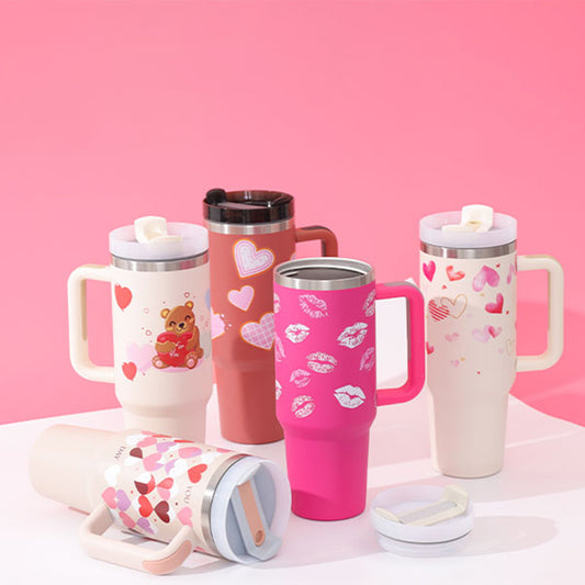 40 Oz Insulated Tumbler with Handle & Straw – Stainless Steel Vacuum Coffee Cup
