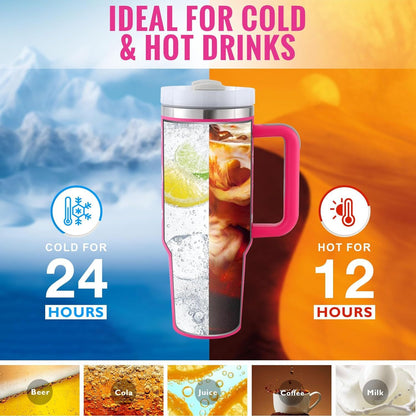 40 Oz Insulated Tumbler with Handle & Straw – Stainless Steel Vacuum Coffee Cup