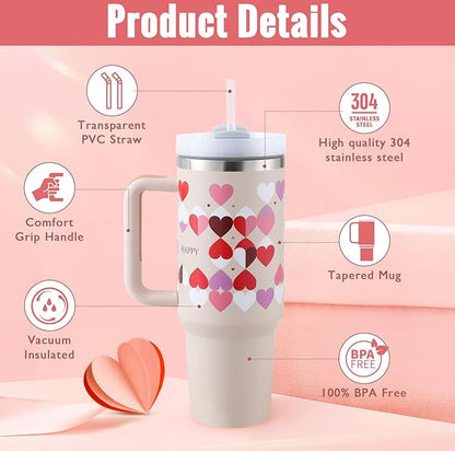 40 Oz Insulated Tumbler with Handle & Straw – Stainless Steel Vacuum Coffee Cup